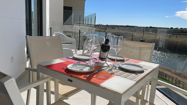 The terrace, set for dinner