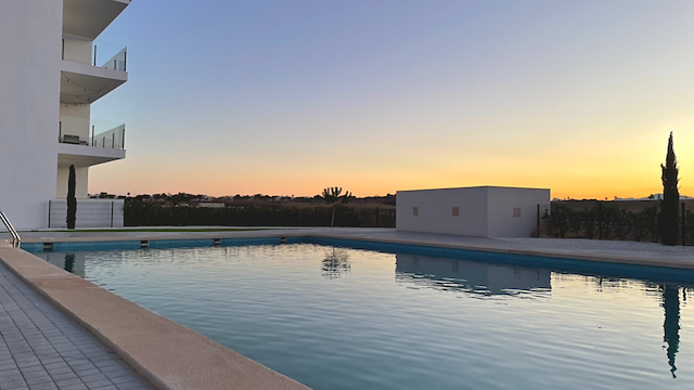 The pool at dusk